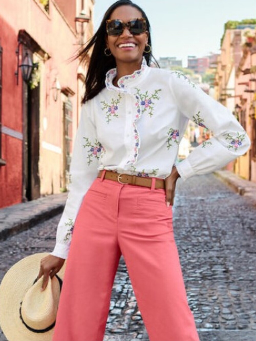 Talbots Lattice Floral Emboidered Blouse